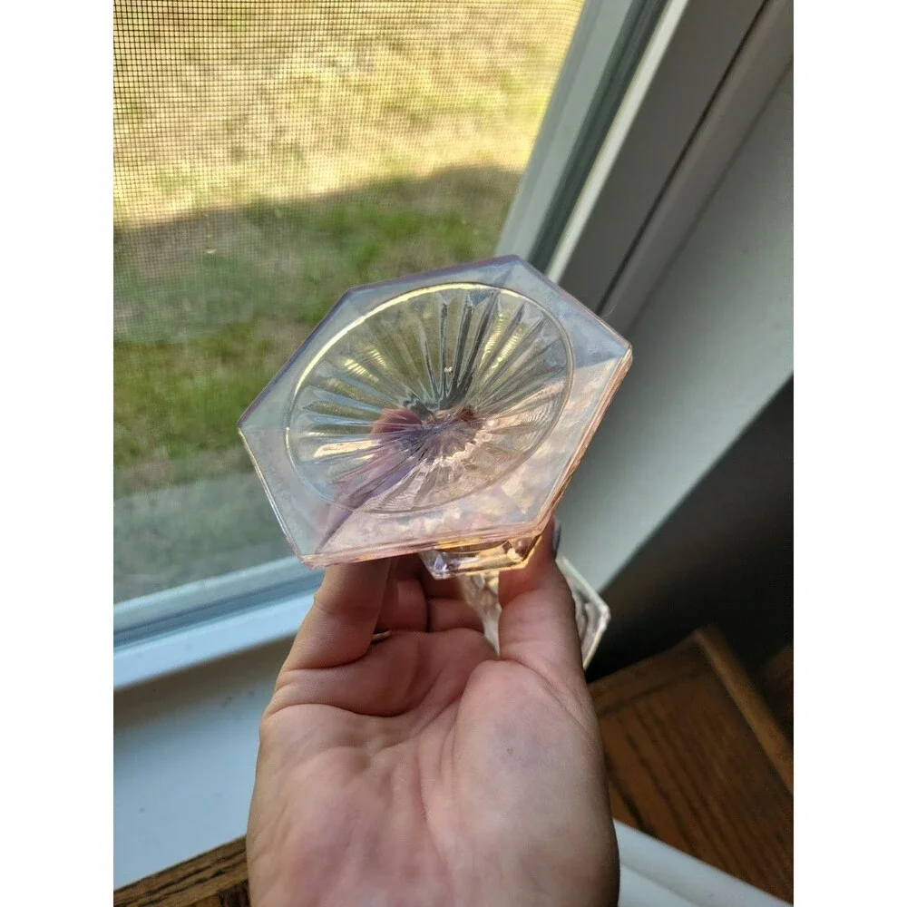 Vtg Depression Glass Pair of Dark Rose Pink Candlestick Holders  5